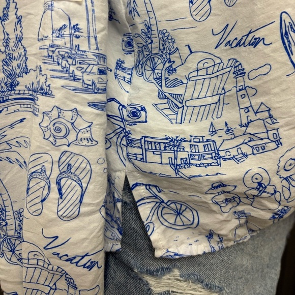 Multiples White and Blue Beach Coastal Printed Women's Top Size Large - Picture 3 of 10